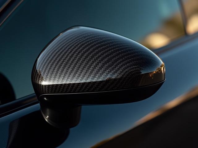 Detailed carbon fiber side mirror caps on a premium car