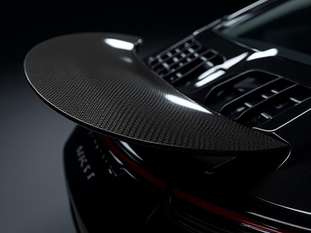 Aerodynamic carbon fiber rear spoiler on a sports car
