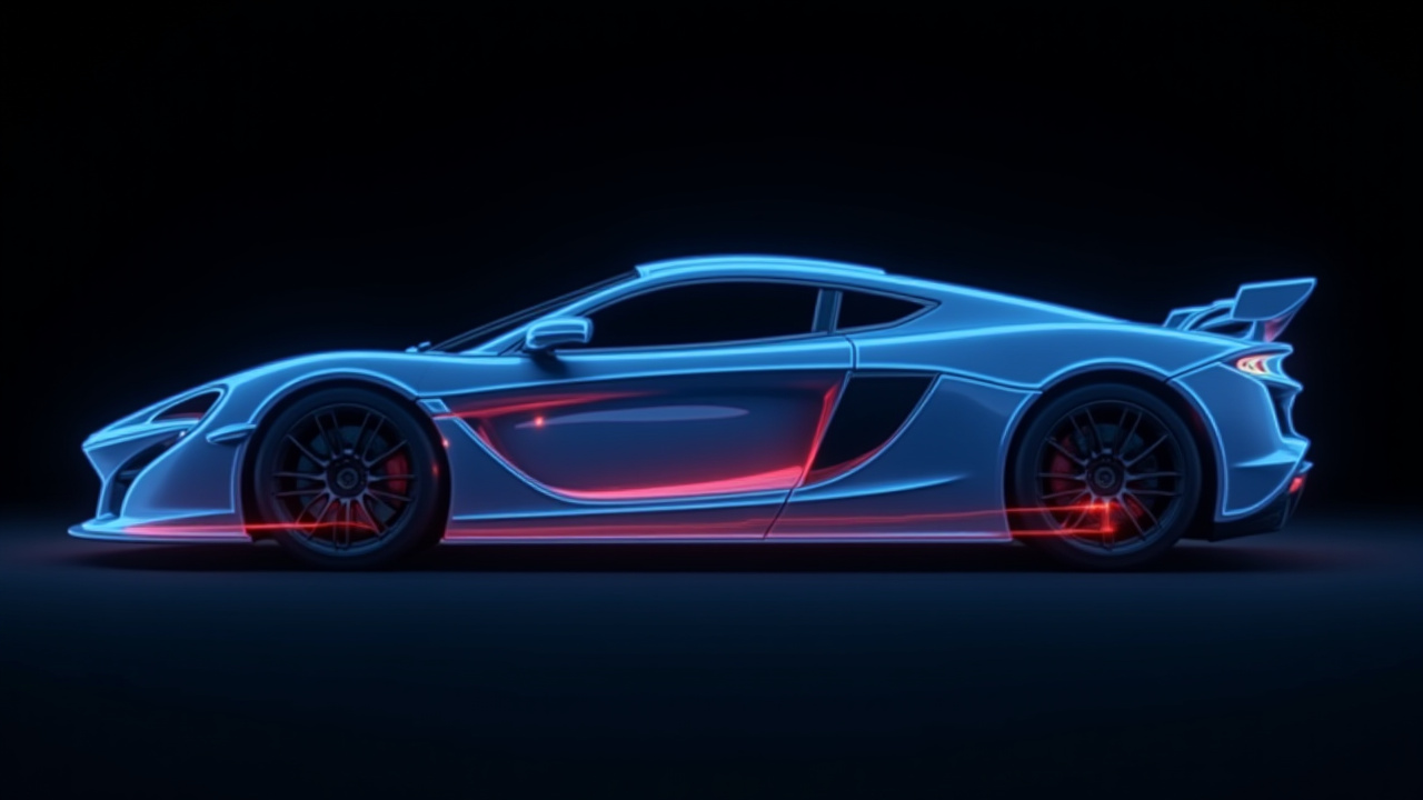 Animated CFD diagram showing airflow over a car with aerodynamic components, illustrating downforce.