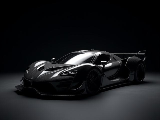 Custom one-off carbon fiber body kit on an exotic supercar, dynamic studio shot