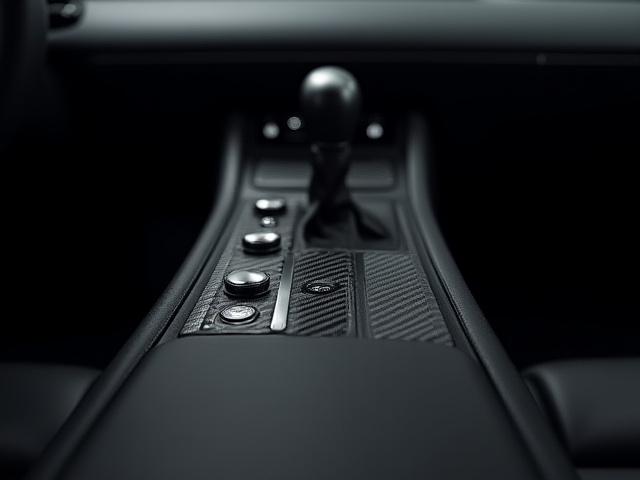 Sleek carbon fiber center console with integrated controls
