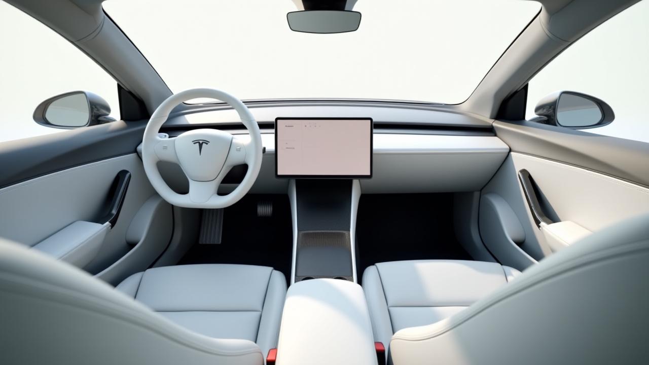 After: Tesla Model 3 white interior with Aether Fiber carbon accents